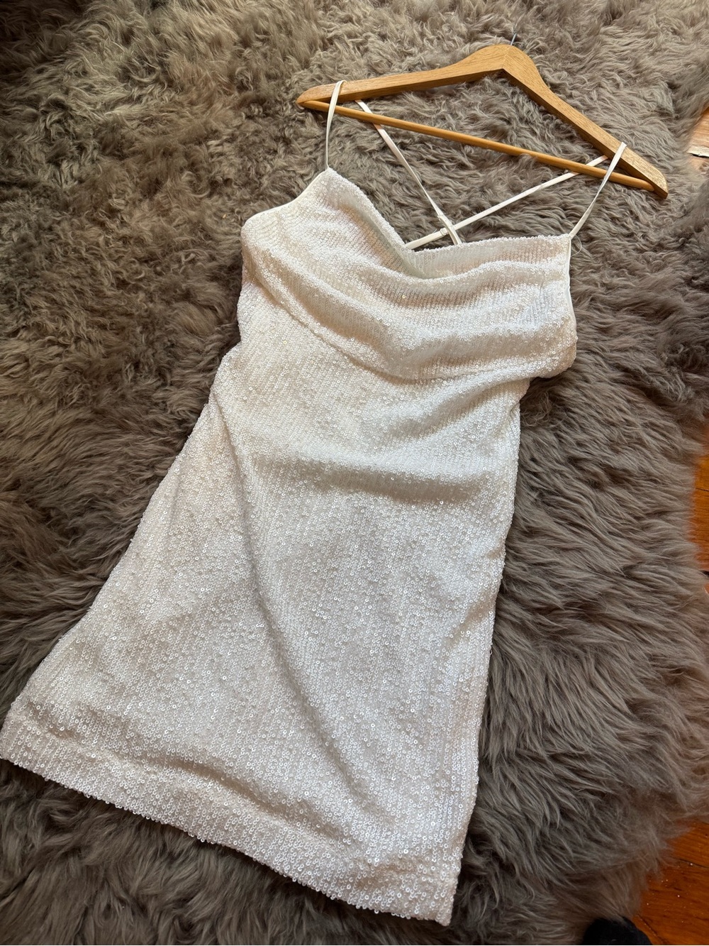 Bridal White Sequin Cowl Neck Slip Dress